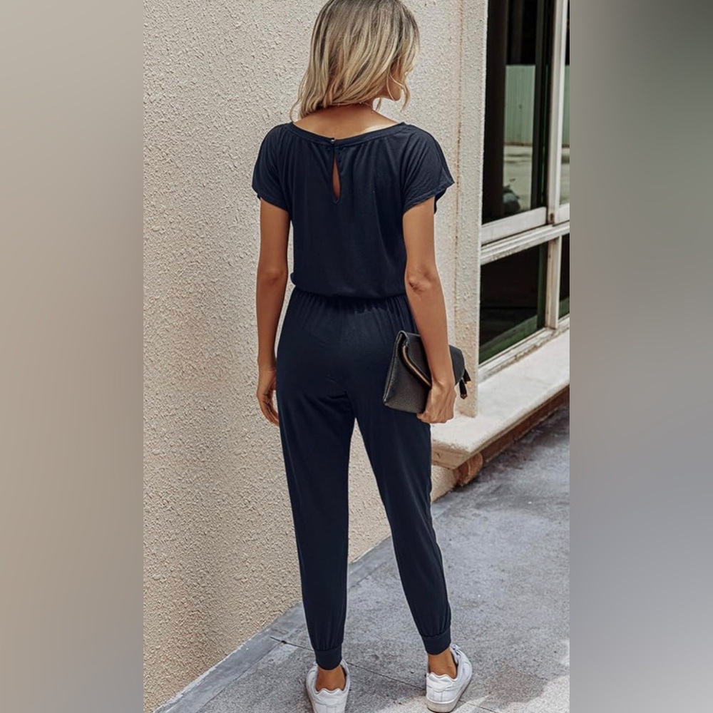 Navy Blue Romper/Jumpsuit with Pockets - Picture 3 of 7